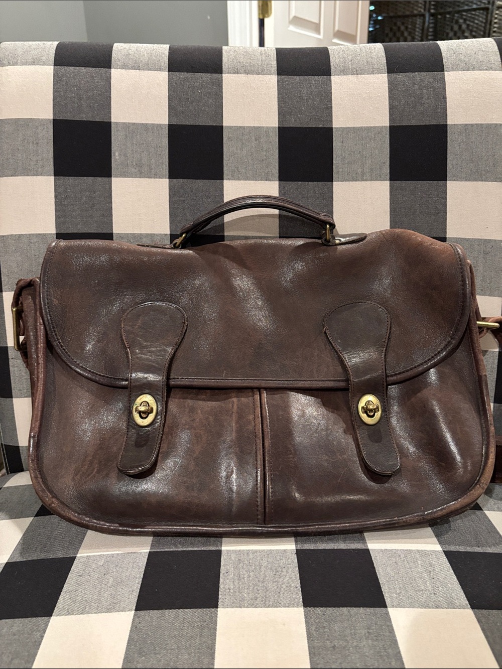Coach Brown Leather Men's Briefcase with Gold-Tone Hardware